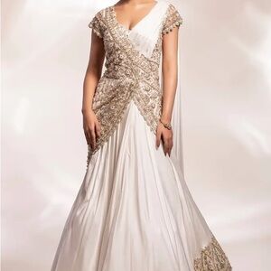 Elegant Cream and Gold Wedding Dress